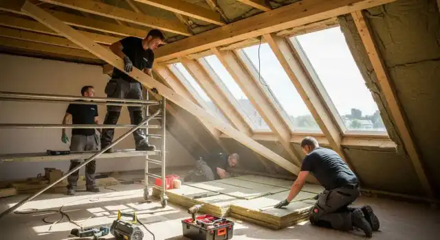 Handwerkerteam beim Dachgeschossausbau